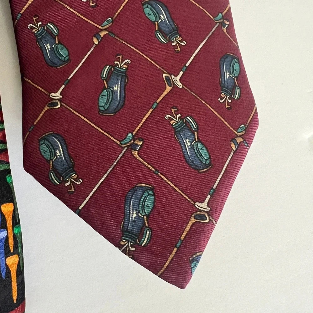 Lot of 3 Mens Golf Themed 100% Silk Ties Neckties Made in USA Novelty Print‎